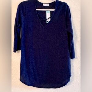 Emory Park Dulce 3/4 Sleeve Hacci Knit Top Size XL - New With Tags - Color: Navy
